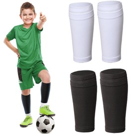 NHPY 2 Pairs of Shin Pads Socks, Football Shin Pad Socks, 17 x 10 cm, Breathable Football Shin Pad Holder, Football Socks Sleeves for Children, Adults, Beginners (Black/White)