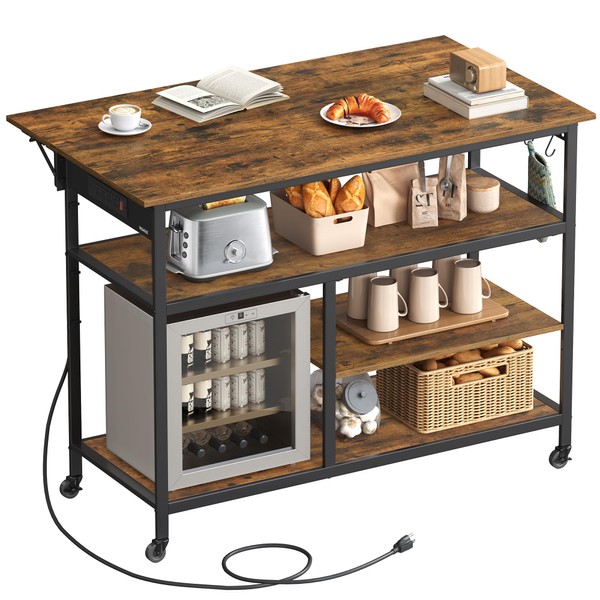 VASAGLE Kitchen Island with Drop Leaf, 47.2" Width Rolling Kitchen