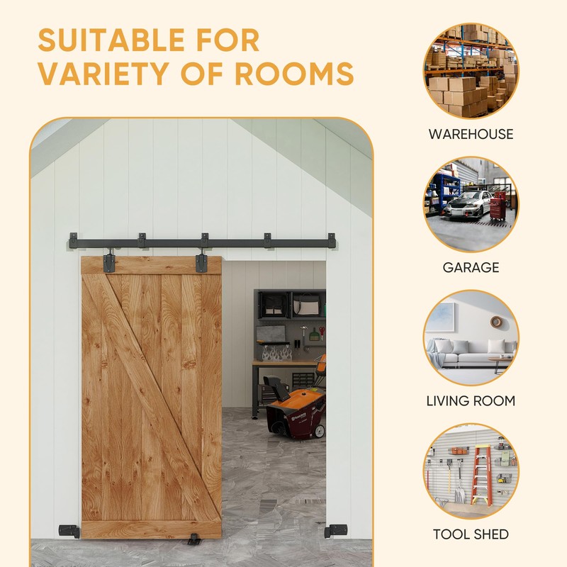 JUBEST 7.5FT Box Rail Exterior Barn Door Hardware Kit, Heavy-Duty