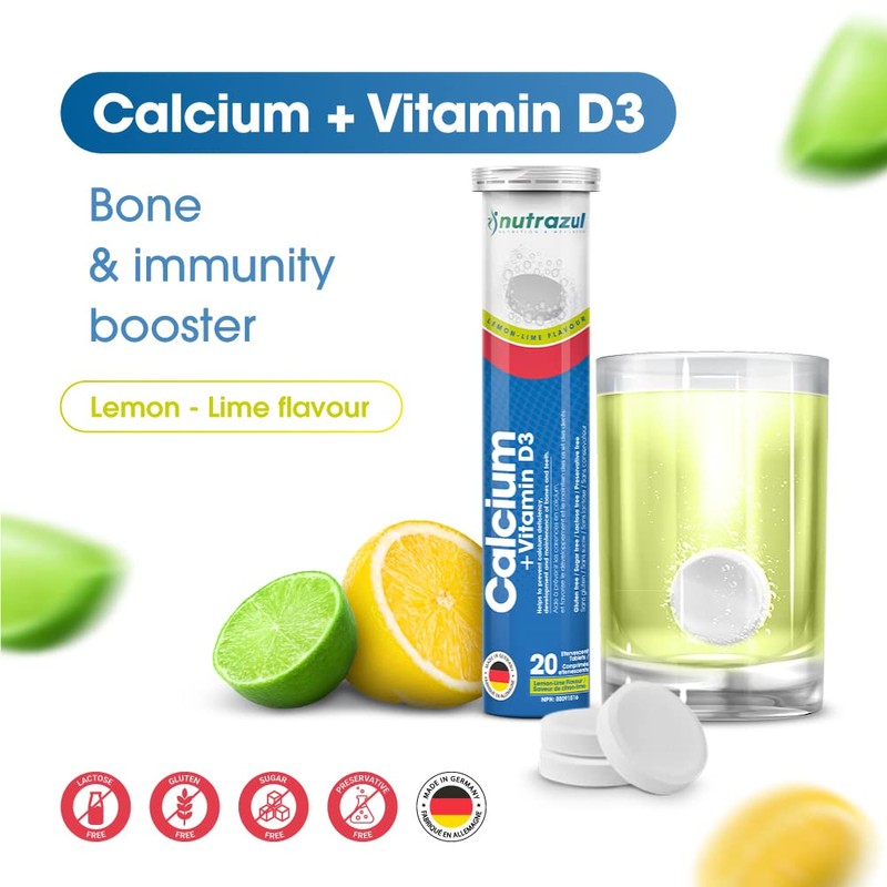 Nutrazul Calcium + Vitamin D3 Effervescent Tablets-Lemon-Lime (Pack of 3