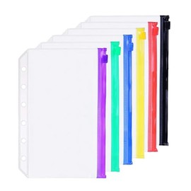6 Pack A7 6 Holes Binder 6 Colors Zip Pocket Plastic Binder Zipper Folder Waterproof 6 Holes Zipper Loose Leaf Bags Ziplock Envelopes for Documents/Notes/Cards(6 Color Zip Pockets, A7)