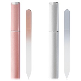 2PCS Glass Nail File with Cases Crystal Nail File Double Sided Tempered Glass File Professional Salon Manicure/Pedicure Filing Tool for Shaping and Styling Natural and Artificial Nails