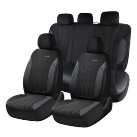 Coverado Car Seat Covers Full Set, Automotive Seat Covers 5-Piece, Leather Car Protectors 5 Seats, Black Auto Seat Covers Spill-Proof Design Universal Fit for SUV, Vans, Sedan, Truck
