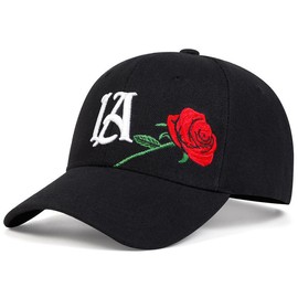Unisex LA Letter Rose Embroidered Baseball Cap Outdoor Adjustable Sunscreen Leisure Hat Travel Tourism Beach Vacation - Color: white