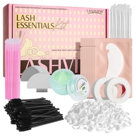 LASHVIEW Lash Supplies Kit Lash Essentials Tools Kit Lash Supplies for Perfect Lash Extension & Removal Include Lash Pads/Eyelash Brush/Lash Tape/Glue Rings/Lash Mirror/Aloe Remover Cream