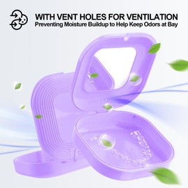 Retainer Case with Mirror and Vent Holes, Cute Retainer Holder Case Compatible with Invisalign, Aligner and Night Guard Case, Slim Retainer Case with Retainer Removal Tool, Chewies & Brush (Purple)