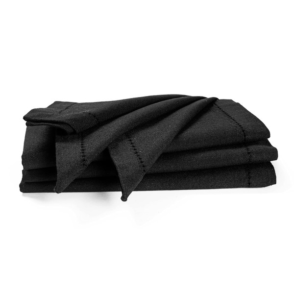 Palisa Cloth Dinner Napkins with Hemstitched Detailing & Mitered Corners Set of 4 (18x18 Inches) Black - Cotton Reusable Dinner Napkins - Perfect for Weddings & Everyday Use