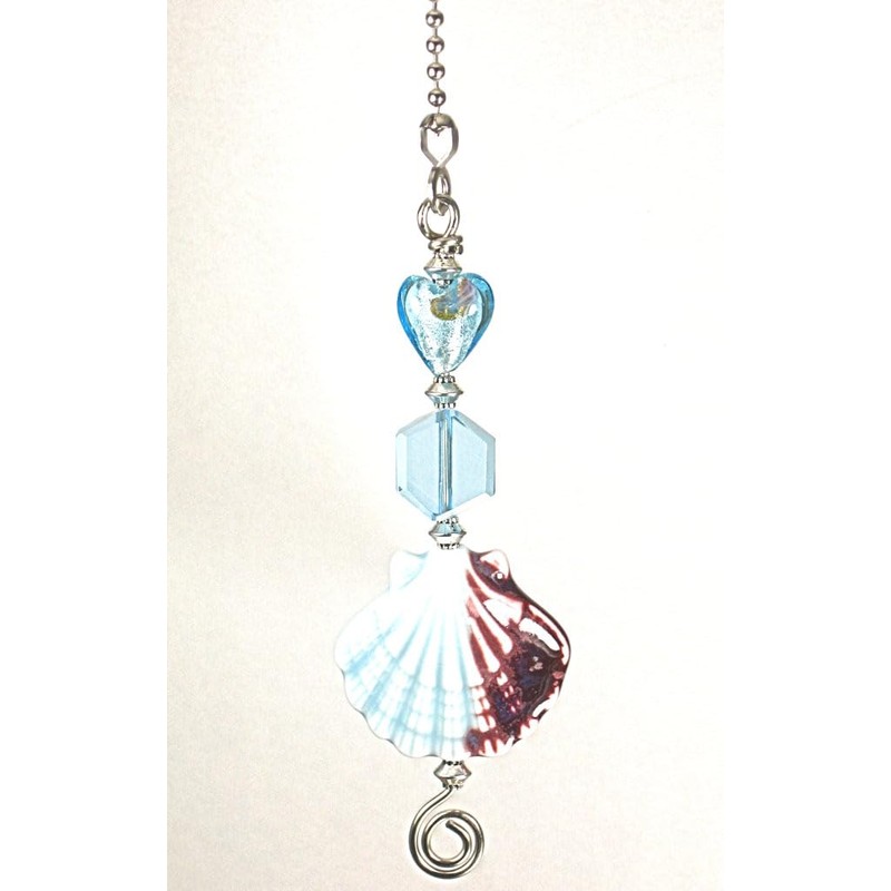 Blue Glass Shell and Heart Ceiling Fan Pull