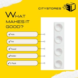 Citystores® CA 4 Hole Tea Towel Holder White Wall-mounted Towel Rack For Kitchen Easy Install Tea Towel Hooks Space-saving Bathroom Towel Organiser