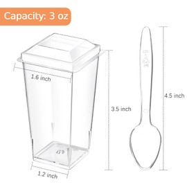 Qeirudu 3 oz Mini Dessert Cups with Lids and Spoons, 50 Pack Plastic Parfait Cups Dessert Shooter Cups for Individual Appetizers Mousse Trifle Ice Cream