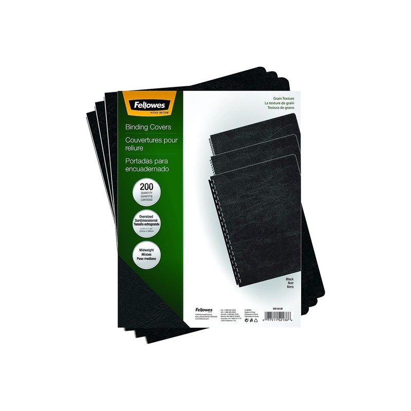 Fellowes Classic Grain Presentation Covers, Oversize, Black, 200 Pack (52138)