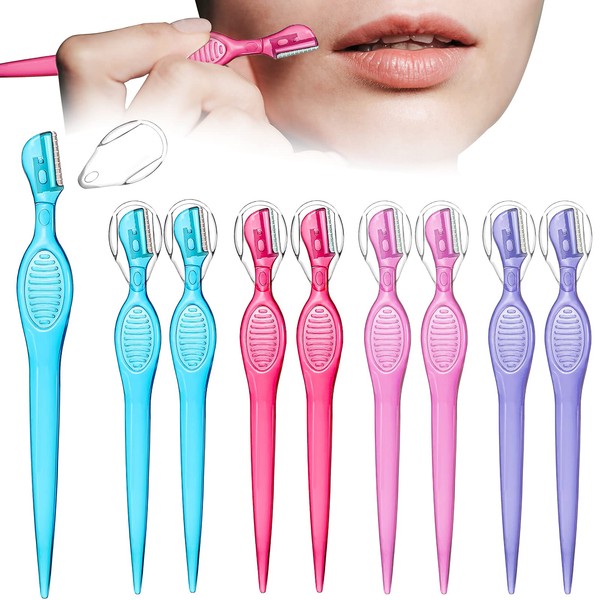 Lip Razor for Women Portable Face Razors for Women Facial Hair Razor Women's Shaving Hair Removal Tool Dermaplaning Tool Eyebrow Hair Trimmer with Safety Cap for Makeup Face Care, 4 Colors (8)