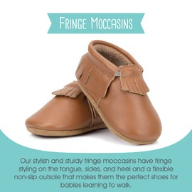 Zutano Unisex Baby Leather Moccasins, Slip Resistant, Soft-Sole Stay On Baby Shoes, Chestnut, 6M