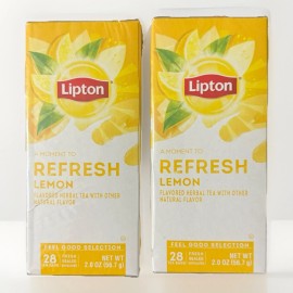 LIPTON | REFRESH  LEMON FLAVORED | HERBAL TEA 2PK ~ 56 TEA BAGS BB:4/27