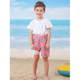 ZenGents Boys Swim Trunks Swimsuits Size 10-12 with Boxer Mesh Liner Quick Dry Beach Boards Shorts Kids Surf Bathing Shorts Swimwear Palmpineapple Pink
