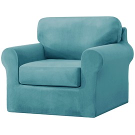 vctops 3 Pieces Velvet Stretch Armchair Sofa Cover for 1 Seater Couch Soft Washable Sofa Slipcover with Individual Backrest and Cushion Cover for Kids Cats Dogs (Teal,1 Seat)