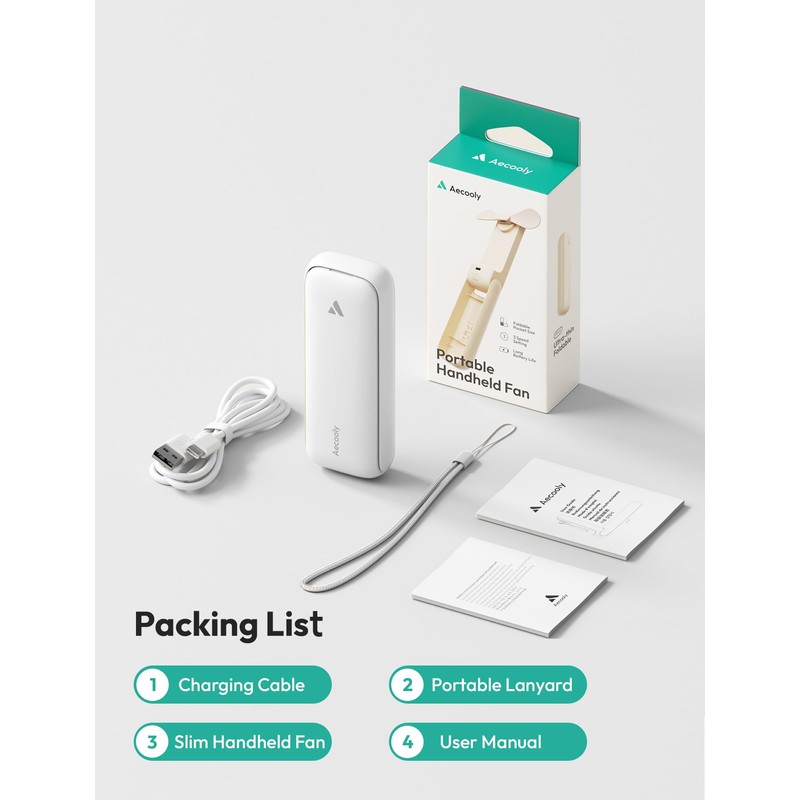 Aecooly Slim Portable Fan 2 Pack, Thin Handheld Fan, USB