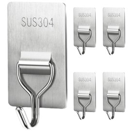 LuyaVogue Adhesive Wall Hooks for Hanging Hooks for Walls No Damage, Towel Sticky 304 Silver Hooks, Waterproof, Home, Bathroom, Kitchen, Office, and Outdoor, 5 Pack (5pcs-Adhesive Sticker sty)