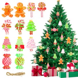 Minicoco 24Pcs Christmas Tree Hanging Ornaments Christmas Lollipop Ornament Christmas Tree Candy Hanging Decorations Christmas Candy Ornaments Lollipop Ornaments with Ropes for Xmas Party Home Decor