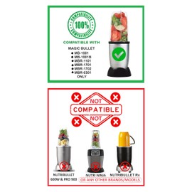 Blendin Replacement Tall Cups with Cross and Flat Blade Combo Compatible with Magic Bullet Blender MB-1001, MB-1001B, MBR-1101, MBR-1701, MBR-1702, MBR-0301 (2 Pack)