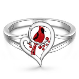 Fenthring Cardinal Ring Red Cardinal Appear When Angels Are Near Cardinal Jewelry Sterling Silver Memorial Gifts for Loss of Loved One Size 7