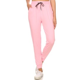 Leggings Depot Womens Relaxed fit Jogger Pants - Track Cuff Sweatpants with Pockets, Pink, X-Large