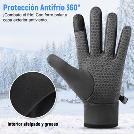 Guantes de Invierno, Guantes para Frío Impermeables y Térmicos con Forro Grueso, Antideslizantes y Ajustables para Hombres y Mujeres, Guantes para Motociclista, Manejar, Ciclismo, Correr y Esquí(Gris)