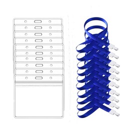 30 PCS Thickened Horizontal Id Card Holder with 30 PCS Blue Ianyard Soft Plastic Name Badge Holder Id Badge Holder