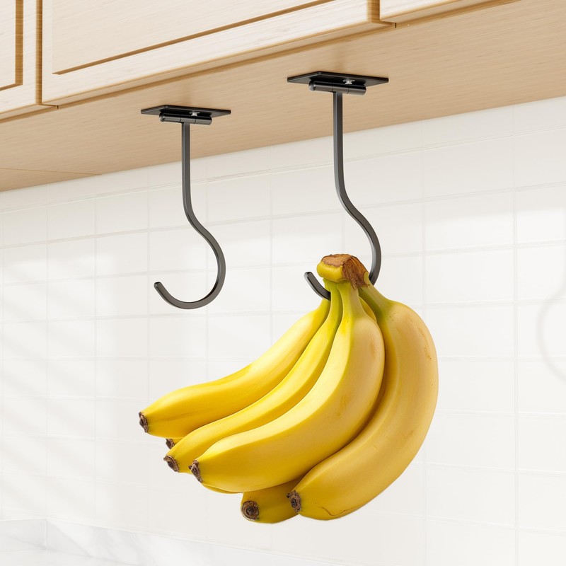 Adhesive Banana Hanger Under Cabinet: 2 Pack Sticky Banana Hooks