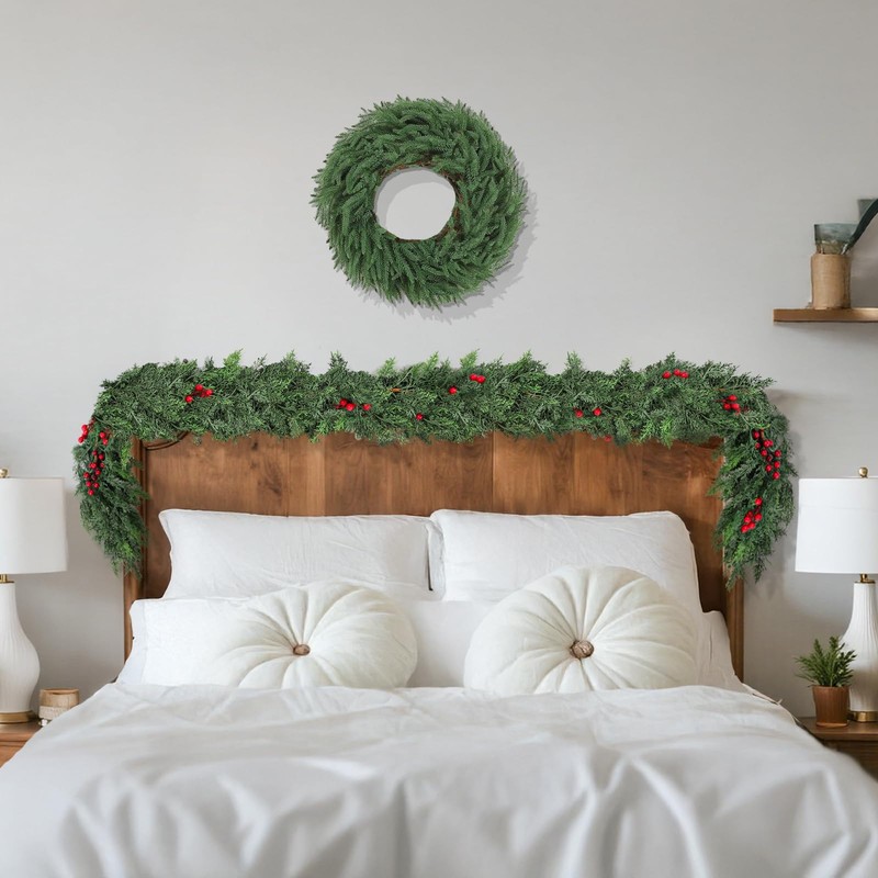 Christmas Cedar Garland with Soft Thickness Pine,Thick and Lush,Artificial Green