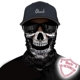 Obacle Skull Face Mask Half for Dust Wind UV Sun Protection Seamless 3D Tube Mask Bandana for Men Women Durable Thin Breathable Skeleton Mask Motorcycle Riding Biker (Black Eye Smile Skull)