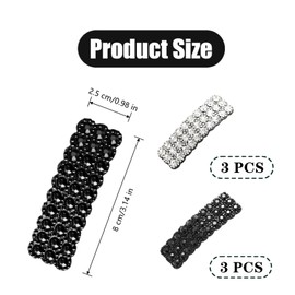 6 PCS Rhinestones Snap Hair Clips Exquisite Rectangular Hairpins Rhinestone Hair Clips Korean Hair Accessories Rhinestone Clips Shining Crystal Hair Clip for Women,Black and Sliver