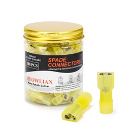 Meowlian 100PCS 12-10 AWG Female Nylon Spade Connector Yellow Electrical Quick Disconnect Wire Connectors Kit - Tinned Copper Wire Spade Terminals Automotive Solar