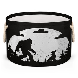 LLCXCSI Sasquatch Storage Baskets Bigfoot Moon Foldable Round Organizer Bins with Dual Handles Nursery Closet Shelf Storage Cube Box for Clothing, Books, Cosmetic, Toys, 19.4"x13.3"