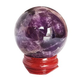 Manekieko 40mm Amethyst Healing Crystal Divination Sphere Sculpture Figurine Gemstone Ball,Feng Shui Chakra Aura Home Desk Decor Decorative Collection,With Wooden Stand
