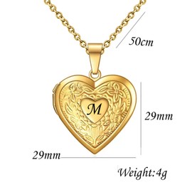 KunBead Women's Gold Heart Photo Locket Necklace with Picture inside Initial M Letter Alphabet Love Jewelry Memory Pendant Necklace