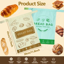 2 Pack Beeswax Reusable Bread Bags for Homemade Bread, Cotton Beeswax Bags, Sourdough Bag, Freezer-Friendly & Freshness Preservation Storage to Keep Fresh, 12x17.7in
