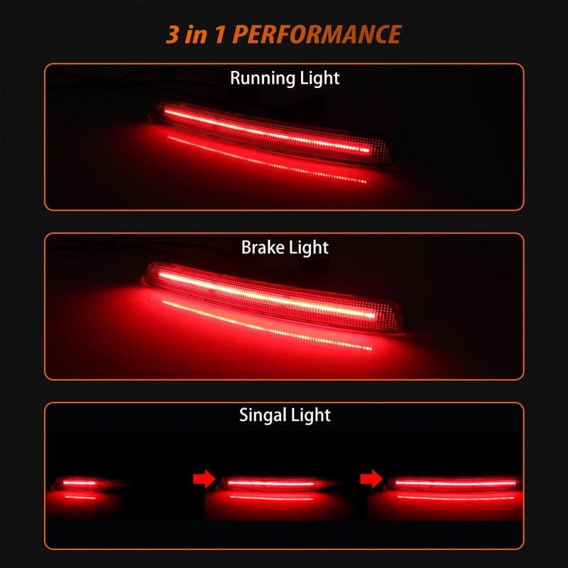 ADIIL 2PCS Smoked Lens Red LED Rear Bumper Bar Reflector