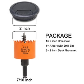 VIKITON Desk Grommet 2 inch with Hole Saw, Desk Cord Hole Cover Grommet for Cables, 8 PCS, Black