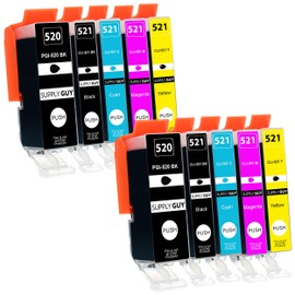 10 Printer Cartridges with Chip and Level Indicator compatible with Canon PGI-520 / CLI-521 (2x Black, 2x Photo-Black, 2x Cyan, 2x Magenta, 2x Yellow) for Canon Pixma IP-3600 IP-4600 IP-4600-X IP-4700 MP-540 MP-550 MP-560 MP-620 MP-630 MP-640 MP-640-R MP