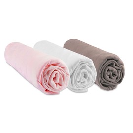 3 Spannbetttücher Bambus – 60 x 120 – Rosa Weiß Taupe