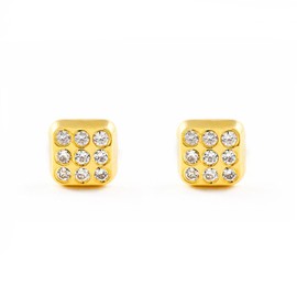 Mondepetit - 18ct Yellow Gold Square Cubic Zirconias Children's Baby Earrings shine