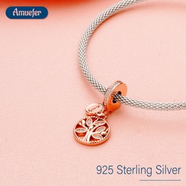 Amuefer Charms for Bracelets Rose Gold Family Tree Dangle 925 Sterling Silver Pendant Gift for Women Bracelet Necklaces