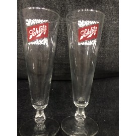 Schlitz Beer 2 Vintage Schlitz Pilsner Beer Glasses 8.5" Tall Footed Stems 9oz SUPER CLEAN!