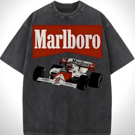 American Retro Washed Cotton Tee for Men | Festival Gift | Casual Summer All-Match | Vintage VibesColor: Black, Size: M