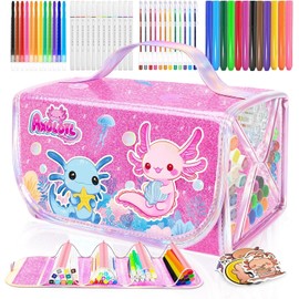 QearFunXD 70PCS Aharotol Washable Marker Set with Glitter Pencil Case for Children, Girls, Markers, Glitter Pens, Crayons, Painting, Coloring, Craft Kit, Birthday Gift, Toy (Aharotol)