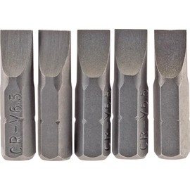 Draper 64012 6.5mm 1/4" Hex Plain Slot Insert Bit 25mm Long (5 Piece)