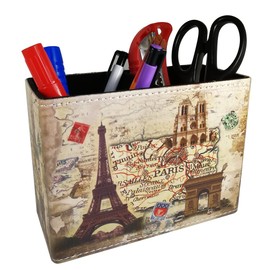 DreamsEden Vintage Pen Pencil Holder Cup Retro Pattern Desk Organizer for Home Office Bedroom (Beige Paris Eiffel Tower Square)