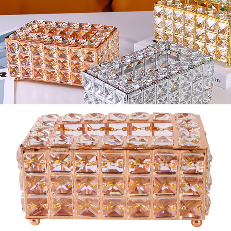 Tissue Dispenser Light Luxury Napkin Storage Box Metal Crystal Glass