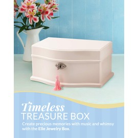 Elle Jewelry Box - Ballerina Jewelry Organizer and Swan Lake Wind-Up Music Box for Girls and Teens, Accessories and Keepsake Wooden Storage with Lock and Mirror, Charming Room Decor and Gift, Large